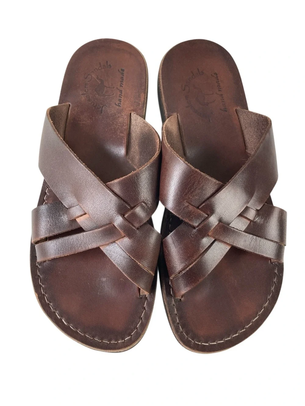 Jerusalem Sandals Men's Brown Leather Cross-Strap Sandals, Size EU44 / 11